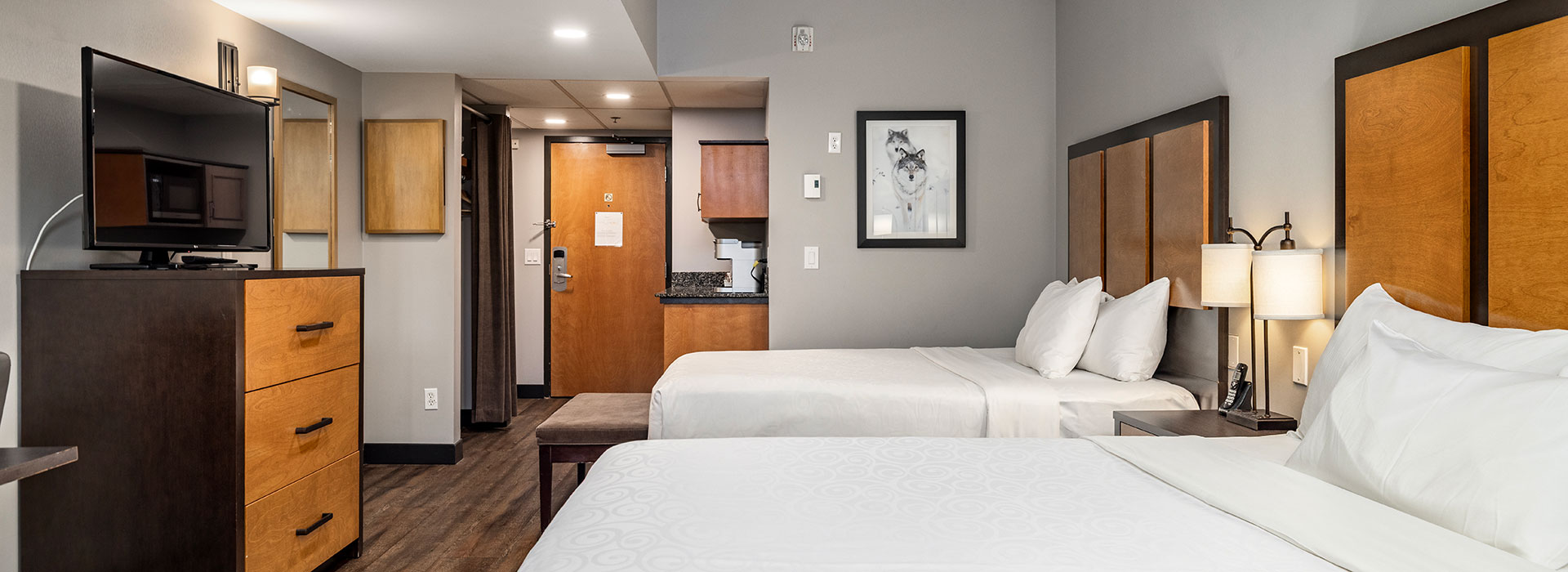 Hotel room with two queen beds